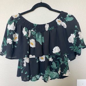 Black Floral Off the Shoulder Top Small EUC